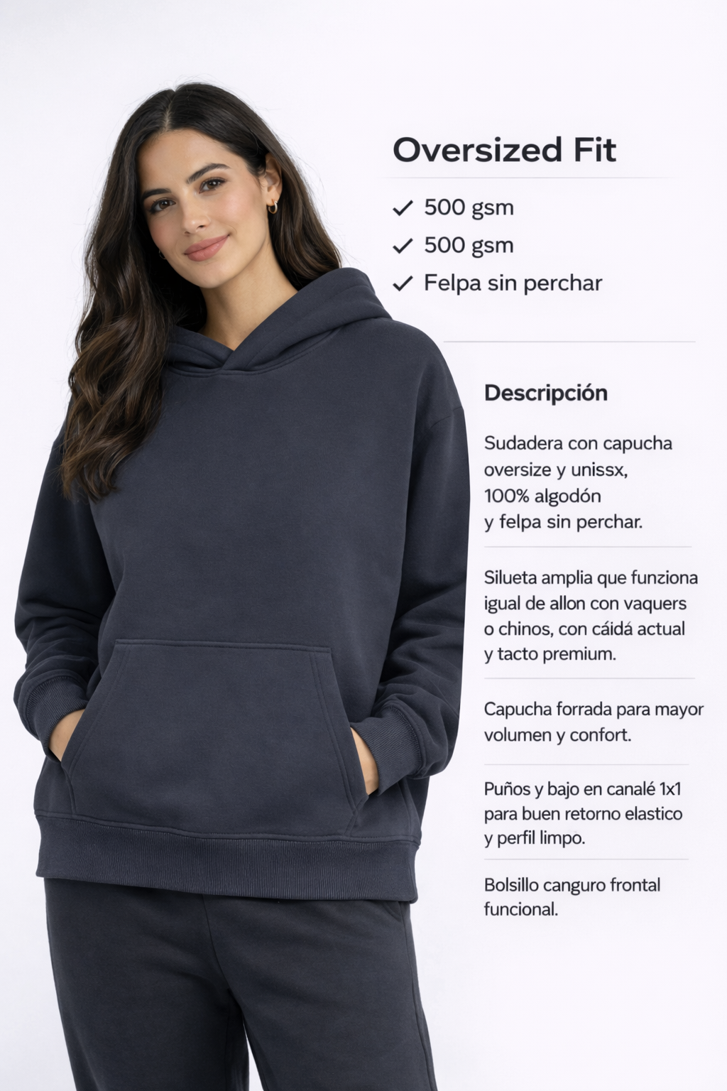 Tacto Premium, Estilo Atemporal. Olvida las sudaderas convencionales. La serie Excellence ofrece una experiencia de uso superior gracias a su tejido "dry hand" de felpa sin perchar. Al eliminar el cardado interior, conseguimos una prenda ultra-resistente y transpirable, perfecta para transiciones de temperatura sin perder la sensación de protección de una prenda pesada. Disponible en tonos sobrios como el Carbón y Crema, es la pieza maestra para elevar cualquier look casual.